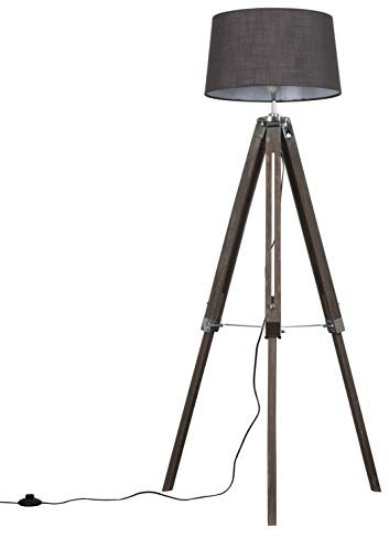 MiniSun | Modern Distressed Wood and Silver Chrome Tripod Floor Lamp with a Grey Tapered Shade | Floor Lamps & Torchieres, Home Décor & Improvement Essential