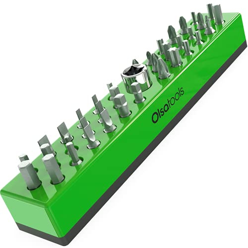 Olsa Tools Sechskant-Bit-Organizer mit magnetischer Basis, magnetischer Sechskant-Bit-Organizer für Ihre Spezialität, Bohrer oder Tamper-Bits (grün), magnetischer Bithalter, Sechskant-Halter,