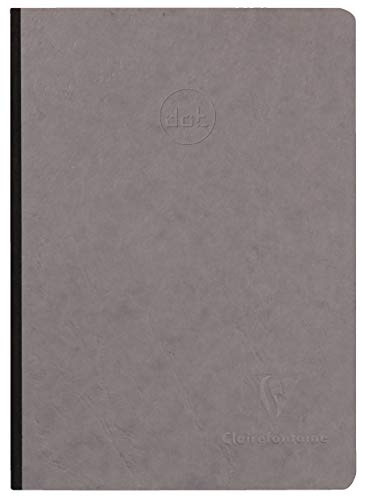Clairefontaine 795435C Collection Age Bag A Canvas Grey Back Stitched Notebook - A5 14,8x21 cm - 192 DOT Pages - 90 g White Paper - Grain Leather Card Cover