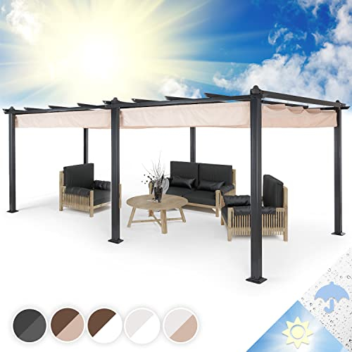 Blumfeldt Pavillon 3x6m - Rostfreier Metall-Pavillon Mit Einziehbarem Dach, Wasserdicht, Stabil & Winterfest - Langlebige Pergola Freistehend, Gartenpavillon Mit UV-Schutz & Aluminium-Rahmen