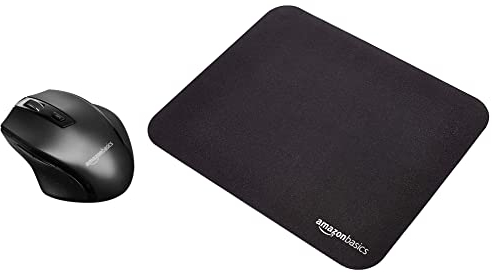 Amazon Basics Ratón inalámbrico ergonómico dpi Ajustable Negro + Alfombrilla de ratón para Videojuegos