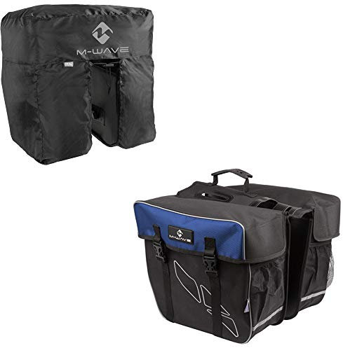 M-Wave Unisex – Erwachsene Amsterdam Double Gepäckträgertasche inkl. Regenhaube, schwarz/blau