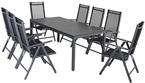 Casaria® Gartenmöbel Set 8 Stühle mit WPC Tisch 180x80cm Aluminium Sicherheitsglas Wetterfest Klappbar Modern Terrasse Balkon Möbel Sitzgruppe Garnitur Bern