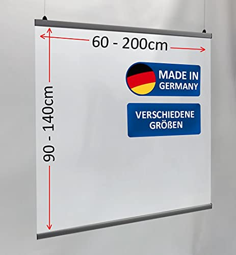 MyMaxxi | Deckenhänger Spuckschutz Folie 200x100cm mit Alu-Klemmschiene | Schutz Wand hängend | Spritzschutz | Abtrennwand | Ladentheke | Spuckschutz Deckenhänger