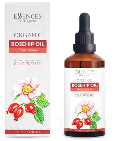 Essences Bulgaria Organic Rosehip Oil 3.4 Fl Oz | 100ml | 100% Natural Cold-Pressed | Therapeutic Quality | Family Owned Farm | Natural Skin Moisturizer | Ideal Massage and Carrier Oil