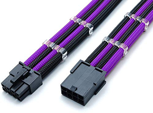8 Pin PCIE GPU Sleeved Extension Cable 30cm + 2 Cable Combs - Shakmods (Purple & Black)