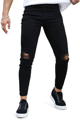 GINGTTO Homme Skinny Jeans Déchiré Extensible Denim Ripped Pantalon | Casual,Avec Poches,Affaires,Super Stretch,Jambe Conique,Vêtements De Rue,Confortable