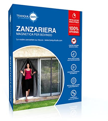 TRANQUILISAFE Moustiquaire Baie Vitrée Magnétique - Moustiquaire Aimantée avec 2 Ouvertures – Moustiquaire Véranda & Grande Porte Fenêtre – Protection Anti Moustique (L 210 cm - H 216/224 cm)