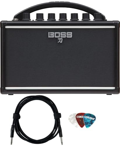 Boss Katana Mini-Gitarren-Kombinationsverstärker-Set mit Roland Instrumentenkabel und 24 Plektren