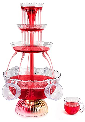 LIALIYA 3-Tier Party Vino Fountain, Plastic LED Light-Up Drink Fountain with 5 Cups, for Vintage Drinking Games/Bar/Home Party Use, Holds 1.5 Gallons