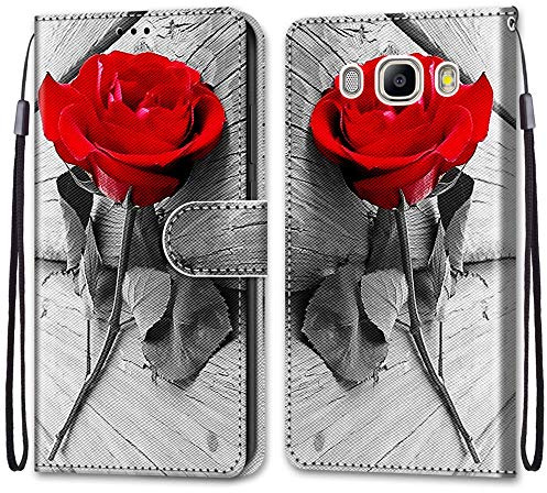 Mo-Somnus Kompatibel mit Samsung Galaxy J5 2016 / J510 Hülle, Leder Handyhülle mit Kartenfach Geld Slot Ständer PU Ledertasche Wallet Flip Brieftasche Magnetische Schutzhülle Case Etui (Rose)