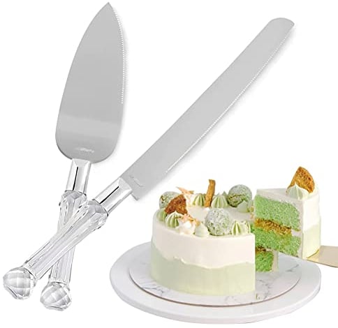 AOTWAN Wedding Cake Knife & Server Set, Crystal Handle Cake Cutter - Perfect for Engagement, Anniversary, Birthday & Party