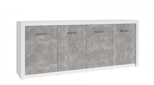 Alcos Bahut 4 Portes Blanc et Gris béton Gent