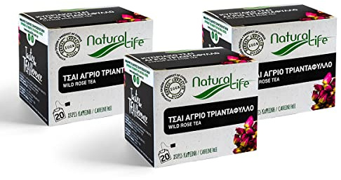 Natural Life Pack of 3 Wild Rose Herbal Tea Infusion, Dried Rose Petals, Natural Edible Herbs Only, Compostable Teabags & Recyclable Envelopes, 20 Per Box (Pack of 3, 60 Total)
