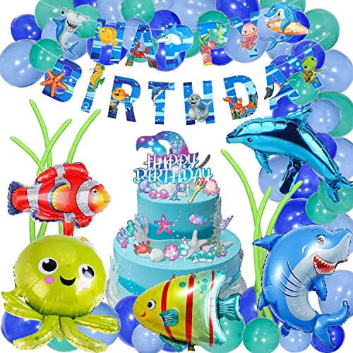 Ozean Tiere Geburtstagsfeier Dekoration, Meerestiere Geburtstagsset, Geburtstagsdeko Jungen Meer Thema, 3D Luftballons Meerestiere Birthday Banner, Unterwasserwelt Party Deko, Meer Geburtstag Deko