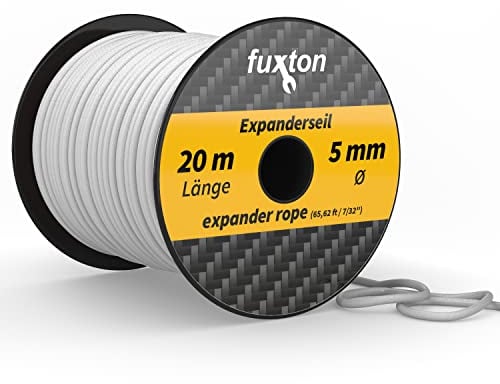 fuxton Gummiseil 5 mm 20 m weiß, elastisch (Expanderseil, Gummiband, Gummischnur, Gummileine, Gummikordel, Planenseil, Spannseil, Seil Plane)