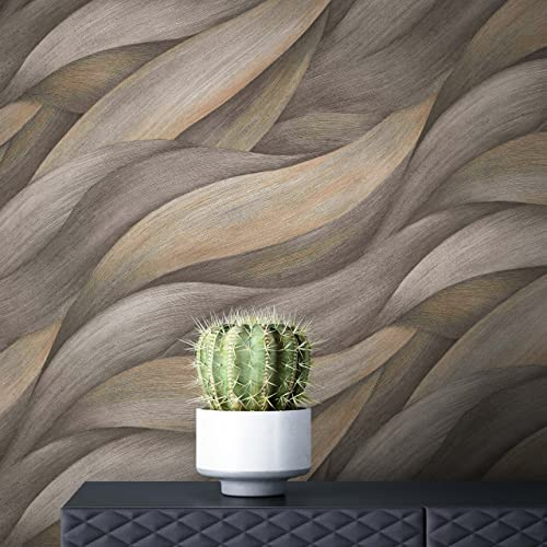 Newroom Tapete Braun Vliestapete Blätter - Mustertapete Modern Taupe Schwarz Wellen Muster Abstrakt inkl. Tapezier-Ratgeber