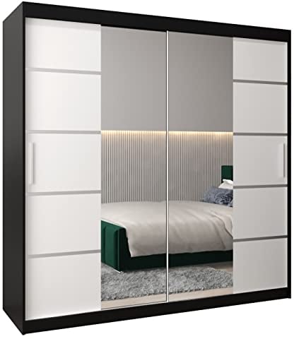 ABIKSMEBLE Armoire Verona 4 avec Porte Coulissante et Miroir - Dressing pour Chambre Adulte - Penderie Vêtement - Garde Robe - Placard 3 Portes - Closet