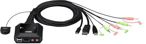 ATEN Cable híbrido USB-C DisplayPort de 2 puertos KVM Switch CS52DP - 2 computadoras - 1 usuario local - 4096 x 2160-5 USB - Montaje en rack - 2 puertos DisplayPort