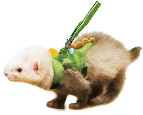 Anelekor Ferret Harness and Leash Set Small Animals Vest Harness with Safe Bell Dinosaur Shaped Walking Clothes for Baby Rabbit Guinea Pig Teacup Chihuahua Mouse and Other Small pet