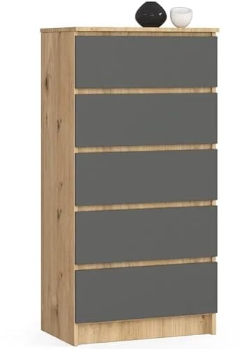3E 3xE living.com Kommode, in Artisan Eiche & Graphit grau (B: 60 / H: 121 / T: 40) viele Farben und Großen