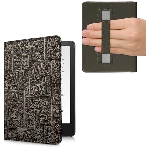 kwmobile Klapphülle kompatibel mit Amazon Kindle Paperwhite 11. Generation 2021 Hülle - Flipcase für Kindle Paperwhite Hülle mit Handschlaufe - Ägyptische Hieroglyphen