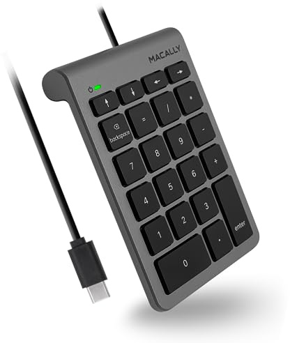 Macally Tastiera numerica USB C cablata per Mac, funziona meglio, tastierino numerico di tipo C per MacBook Pro/Air, iMac e PC, con cavo USB C da 1,5 m e tasti freccia, tastiera USB a 10 tasti per