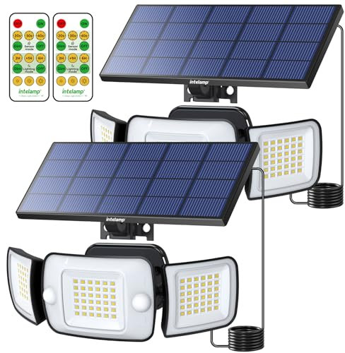 intelamp Lampes Solaires d'extérieur avec Télécommande,6000mAh 1200LM Éclairage Solaire Extérieur Waterproof ave Solaire Panneau Indépendant,4 Modes 270° Grand Angle Solaire Lumières ave 2.7m Cable