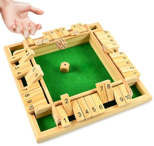 EKKONG Shut The Box, Holztisch Brettspiel mit würfel, Klassisch Würfelspiel Mathematik Spiel, Reisespiele, Tisch Spiel für Partei Klappbrett Spiel für Kinder und Erwachsene, 4 Spieler