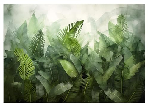 WallArena - Vlies Fototapete Blätter Natur Grün tropische Pflanzen 104x70 cm - Fototapeten - Tapeten - für Wohnzimmer Schlafzimmer - Vliestapete Wandtapete Tapete 3D Effekt- inkl. Kleister
