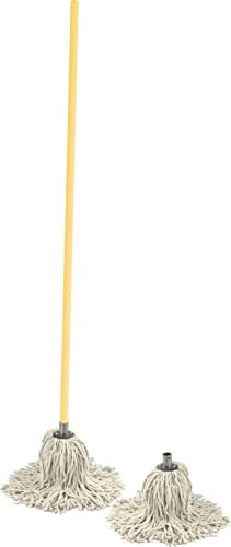 Sterling Ventures Cotton Floor Mop Head With Strong Wooden Stick 120cm Set of 2 MOPS (MS PY20 Metal) Super Jumbo Super Absorbent Cotton MOP Home & Office Effective Cleaning