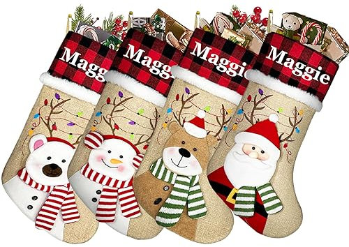 SearchI Weihnachtsstrümpfe Personalisiert 1er Pack, Individuelle Nikolausstrumpf mit Thermotransfer Namen Xmas Socken Weihnachtsbaum Kamin Hängende Ornamente Geschenkhalter Weihnachtsdekorationen