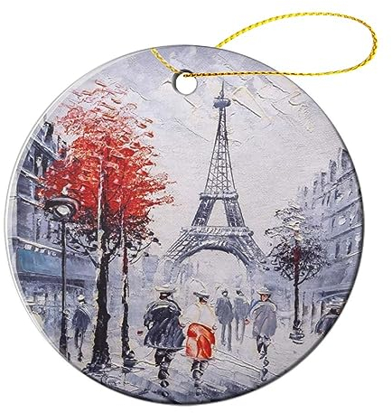 Weihnachtsbaumanhänger Kunstmalerei Frankreich Paris Eiffelturm Christbaum Schmuck Weihnachtsbaum Deko Christbaumschmuck 7.3Cm