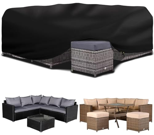 PATIO PLUS Abdeckung für Gartenmöbel, Gartentisch und Stühle, wasserdicht, winddicht, UV-Schutz, 420D-Oxford-Gewebe, quadratisch, Terrassentischabdeckungen, 300 x 300 x 90 cm, Schwarz