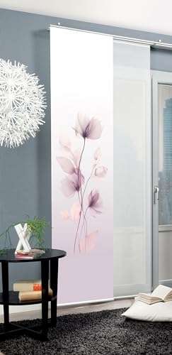 HOME WOHNIDEEN Schiebegardine BEREKUA, Seidenoptik, 245x60 cm, Blumendruck, + Zubehör, Farbe:Flieder, Größe:245 x 60 cm, Anzahl:5er Set (3X, 2X)