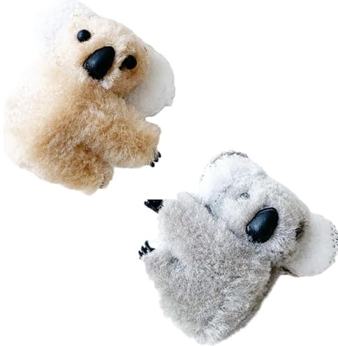 Pinzas de peluche de koala gris y caqui, pinzas de pelo con forma de koala de felpa, pinzas de pelo pequeñas de koala, pasadores de pelo de animales pequeños, pinzas de animales lindos, accesorios