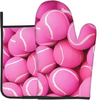 Ufuson Juego de guantes de horno y soportes para ollas de color rosa brillante, antiquemaduras y aislamiento térmico