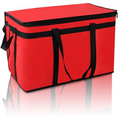 szkoo 1 Stück Isolierte Kühltasche Faltbar Lebensmittel Tasche, 58 * 38 * 35cm Rot Pizza Lieferung Taschen, Picknick Kühltasche Transport Tasche für Heiße und Kalte Speisen