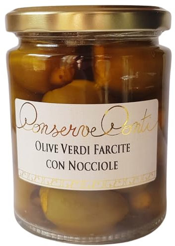 Olive verdi farcite con nocciole in olio extravergine d'oliva - Vaso da ml. 314 - produzione artigianale Conserve Conti