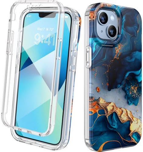 Diaclara Compatible with iPhone 13 Case, 360° Full Body with Built-in Screen Protector Touch Sensitive Shockproof Bumper Case Cover Clear-Back Designed Compatible for iPhone 13 6.1 - Dazzling Blue