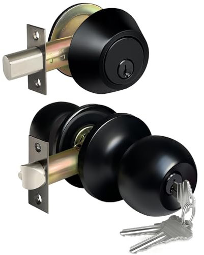 BESTTEN Keyed Alike Exterior Door Knob with Key Lock and Deadbolt, All Keyed Same, Matte Black Entry Door Knobs with Lock and Keys for Entrance and Front Door
