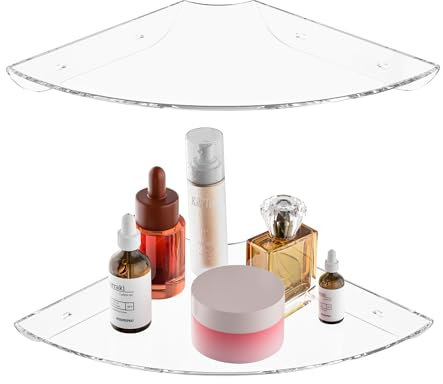 Sezanrpt 24 x 24 cm Acrylic Corner Floating Shelf Set of 2, Clear Corner Wall Shelf for Home Decor, Speakers, Security Cameras, Toilets, Plants, Figures, Cosmetics, Books