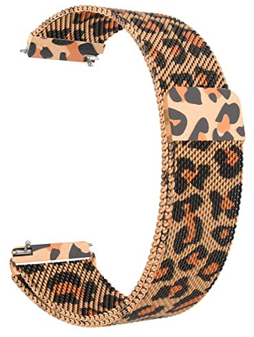 Mugust Correa para 19mm Reloj,Liberación Rápida de Metal Acero Inoxidable de Magnético Imán Pulseras de Repuesto para 19mm Reloj para Hombre y Mujer(19mm,Leopardo)