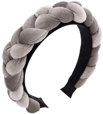Samt Haarreif Dirndl Geflochten Stirnband Breit Haarband Vintage Gepolsterte Haarreifen Trachten Haarschmuck Rockabilly Kopfband für Damen und Mädchen (Grau, Einheitsgröße)
