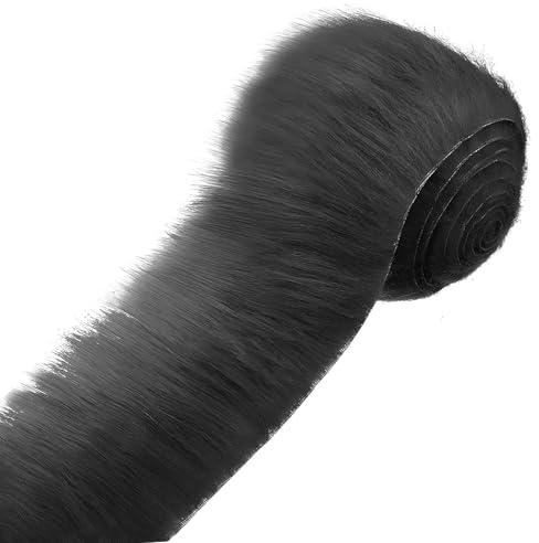 Furry kunstfell zum basteln, Precut Strips Fellimitat, 5×150CM kunstfell meterware Flauschig Weich für Heimwerker Cosplay Kostümdekoration Weihnachtsmannhaar und Weihnachtsbaumdekoration (Schwarz)