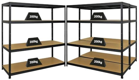 PROREGAL Mega Deal 3er-Set Schwerlastregal Giant Elephant 160x150x60cm mit 4 Ebenen Fachlast 200kg Schwarz, Kellerregal, Steckregal, Garagenregal, Lagerregal