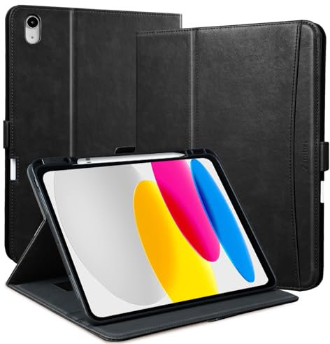 Zinibri Cover per iPad (A16) 11 Generazione 11 Pollici 2025 A3354 A3355 A3356, Custodia iPad 10 Generazione 10,9 2022 A2696 A2757 con Portapenna Tasca Cinghie Pelle PU Multi Angolo Supporto, Nero