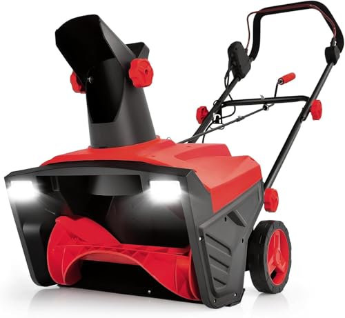 FANTASK Spazzaneve elettrico con luci a LED e motore da 15 A, rosso, spazzaneve cablata con scivolo girevole a 180° e distanza di lancio 9 m, larghezza di lavoro 50 cm, altezza di lavoro 25 cm