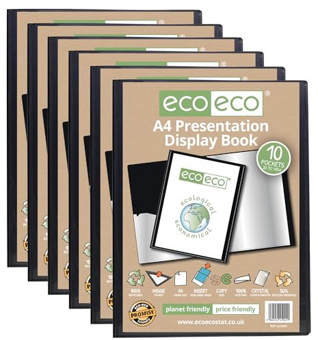 eco-eco Eco042x6 Lot de 6 porte-vues 10 pochettes en plastique Noir Format A4 50% recyclé