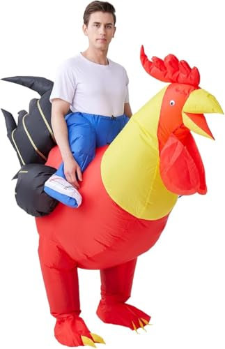 IRETG Aufblasbare Hahn Hühner Kostüm Blow Up Ride-on Huhn Kostüme für Party Halloween Weihnachten Cosplay Erwachsene Größe
